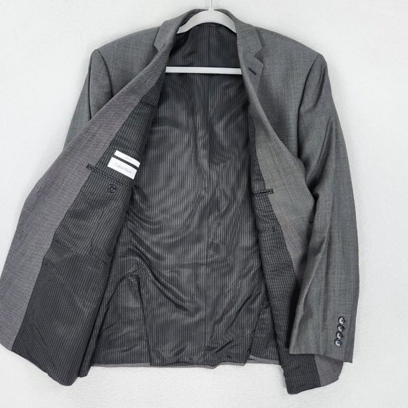 Calvin Klein Jacket Mens 46 Regular Gray Wool Slim Fit Blazer Suit Coat Career - Picture 10 of 15
